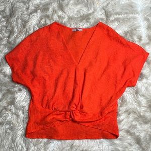 Zara orange V-neck blouse with knot front detail size medium